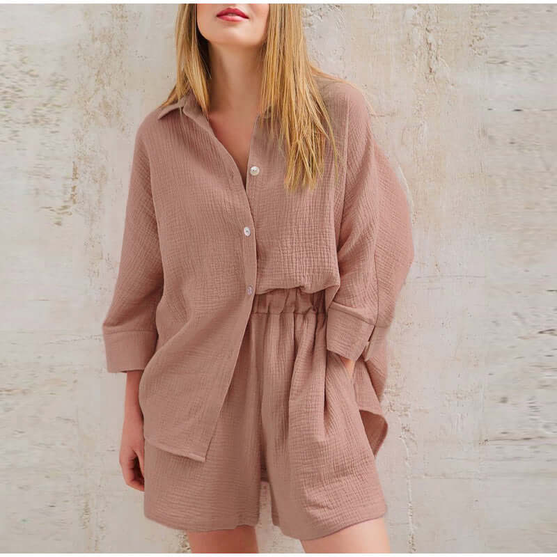 Zweiteiliges Leinen Set | Button-Up | Sommer | Shorts und Shirt Set | Leinen Co-Ord Set Frauen