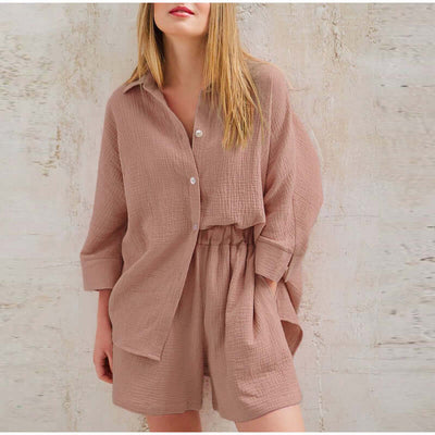 Zweiteiliges Leinen Set | Button-Up | Sommer | Shorts und Shirt Set | Leinen Co-Ord Set Frauen