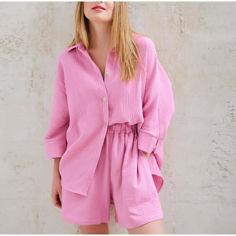Zweiteiliges Leinen Set | Button-Up | Sommer | Shorts und Shirt Set | Leinen Co-Ord Set Frauen