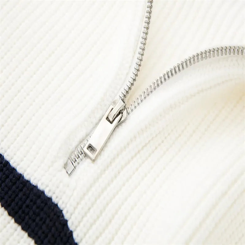 Halb-Reißverschluss-Pullover – Rippstrick – Locker sitzend – Strickpullover – Damenbekleidung