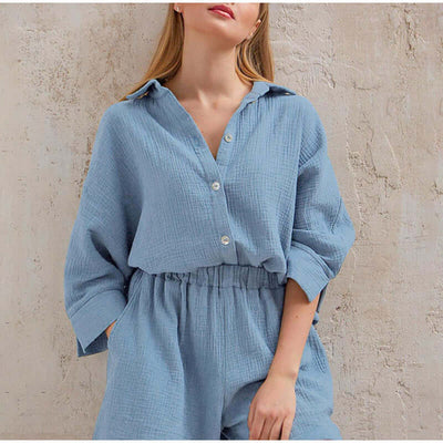 Zweiteiliges Leinen Set | Button-Up | Sommer | Shorts und Shirt Set | Leinen Co-Ord Set Frauen