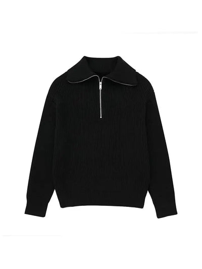 Halb-Reißverschluss-Pullover – Rippstrick – Locker sitzend – Strickpullover – Damenbekleidung