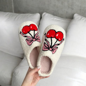 Hausschuhe Damen | Kirschen Schleife | Plüsch Slip-On-Fashion Peak
