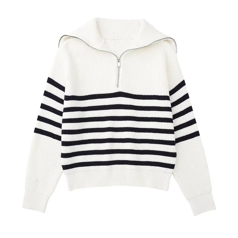 Halb-Reißverschluss-Pullover – Rippstrick – Locker sitzend – Strickpullover – Damenbekleidung