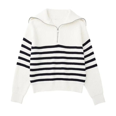 Halb-Reißverschluss-Pullover – Rippstrick – Locker sitzend – Strickpullover – Damenbekleidung