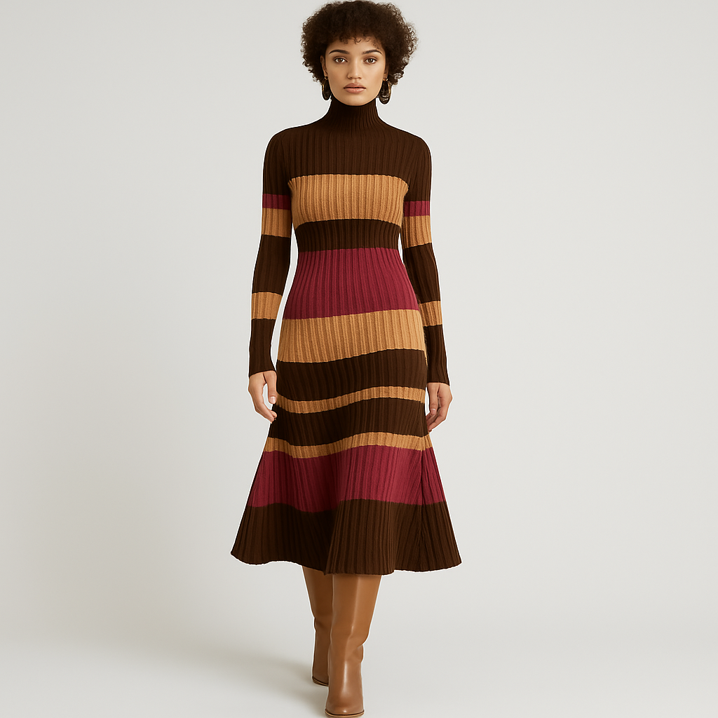 Strickkleid – Rollkragenpullover – Midi – Pulloverkleid – Langärmliges Kleid