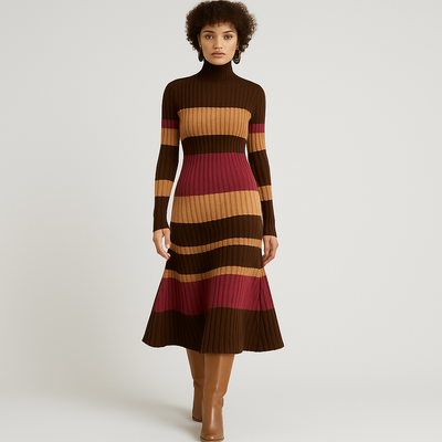 Strickkleid – Rollkragenpullover – Midi – Pulloverkleid – Langärmliges Kleid