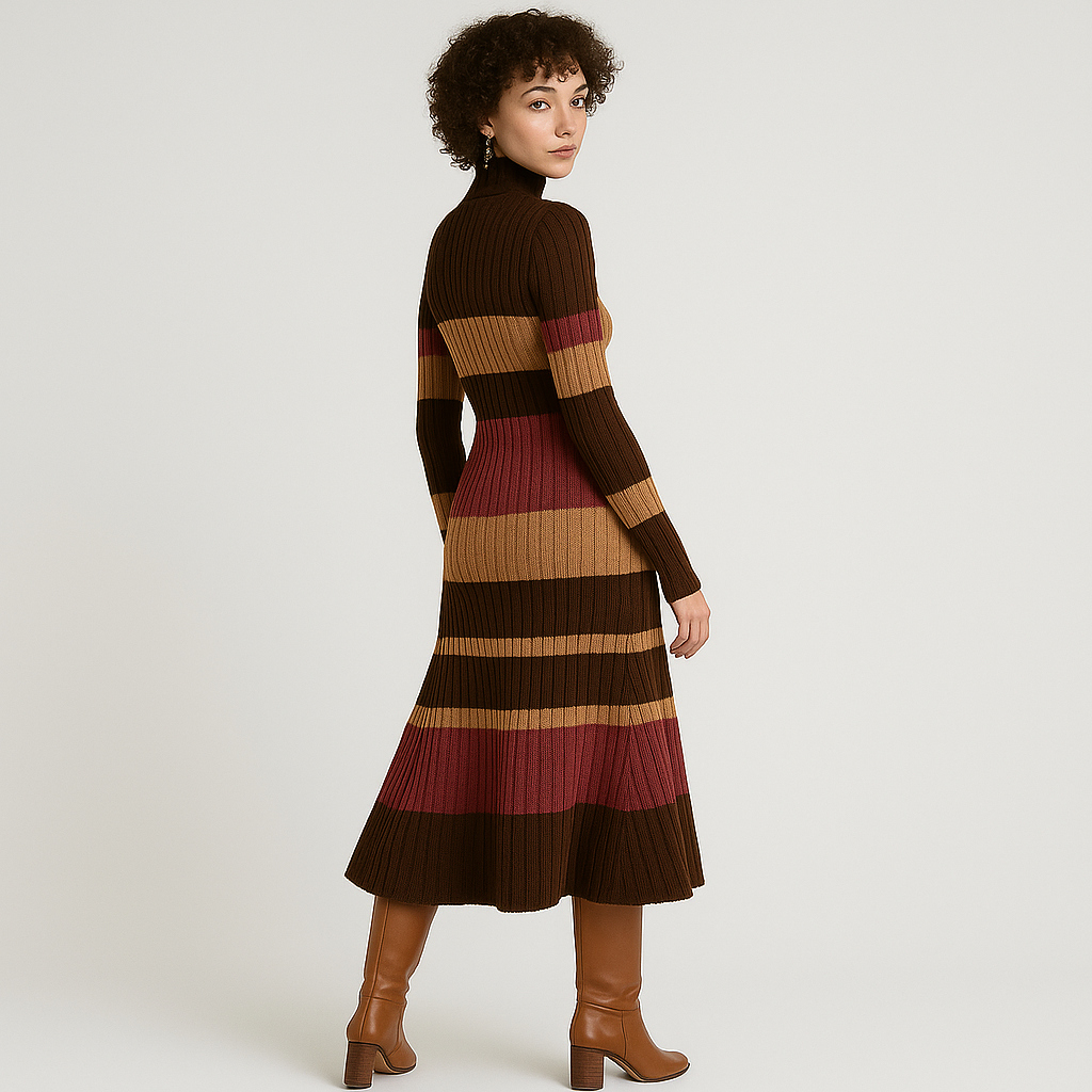 Strickkleid – Rollkragenpullover – Midi – Pulloverkleid – Langärmliges Kleid