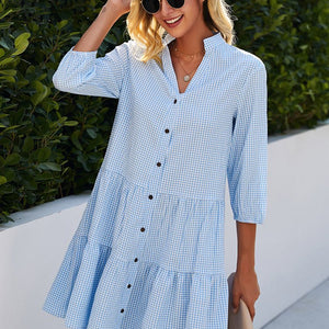Hemdkleid | Hellblau | Knopfleiste | Langärmliges Kleid | Sommerkleid-Fashion Peak