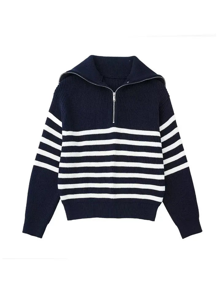 Halb-Reißverschluss-Pullover – Rippstrick – Locker sitzend – Strickpullover – Damenbekleidung