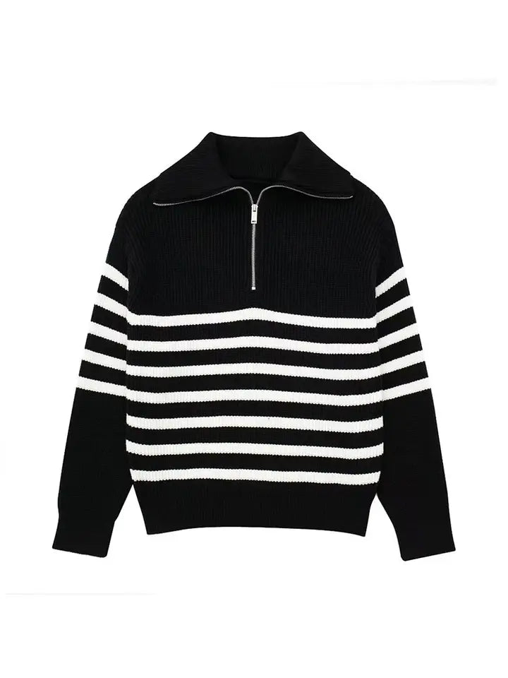 Halb-Reißverschluss-Pullover – Rippstrick – Locker sitzend – Strickpullover – Damenbekleidung