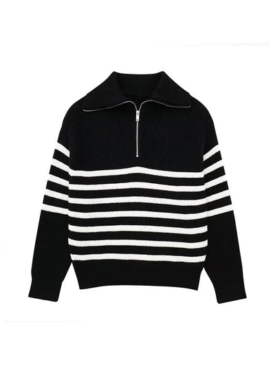 Halb-Reißverschluss-Pullover – Rippstrick – Locker sitzend – Strickpullover – Damenbekleidung