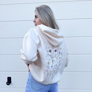 Hoodie Damen | Creme Blumenprint | Bestickt Oversized-Fashion Peak