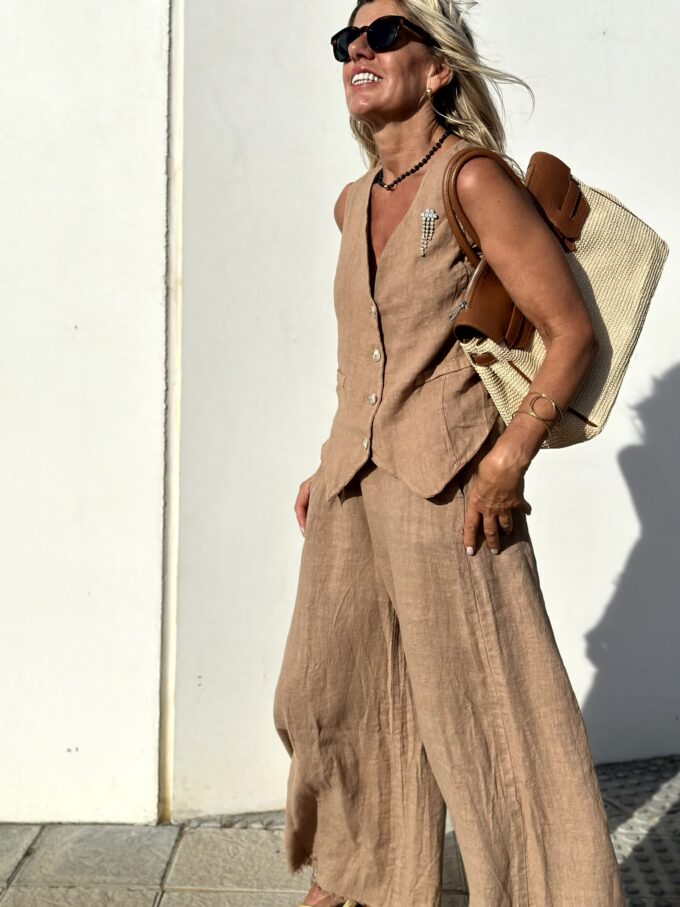 Koordiniertes Set | Weite Beinweite | Ärmellos | Set aus Weste und Hose | Zweiteiler für Damen