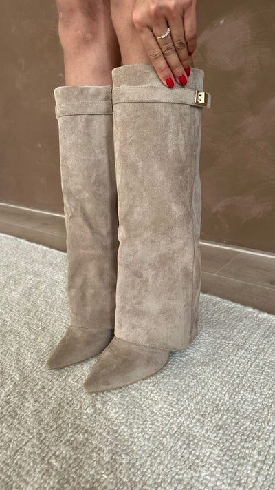 Kniehohe Stiefel | Chunky Heel | Zip-Up | Wildlederstiefel | Damenstiefel