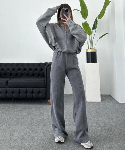 Trainingsanzug für Frauen - Sweatshirt mit Reißverschluss und Jogginghose mit weitem Bein - Zweiteiliges Set
