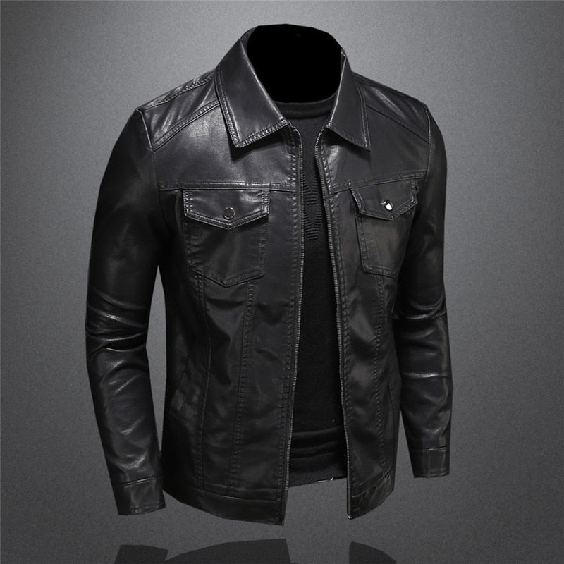 Lederjacke - Schwarz - Veganes Leder - Kunstlederjacke - Herrenjacke