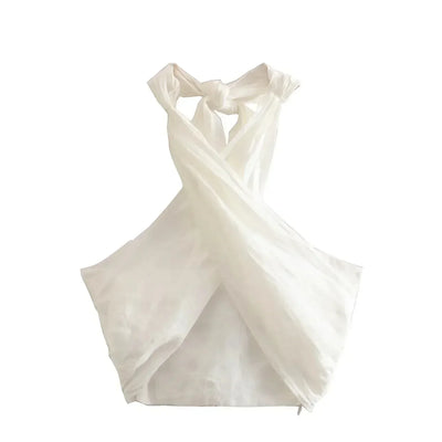 Set - Leinen - Weite Hosenbeine - Neckholder - Zweiteiliges Set - Sommerkleidung für Frauen