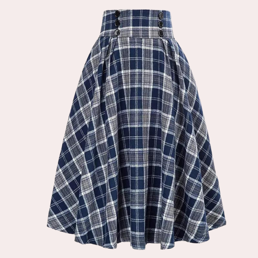 Karierter Rock - Hochtaillierter karierter Midi-Glockenrock für Damen-Fashion Peak-Blau-XS-Fashion Peak