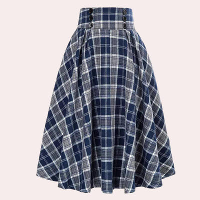 Karierter Rock - Hochtaillierter karierter Midi-Glockenrock für Damen-Fashion Peak-Blau-XS-Fashion Peak