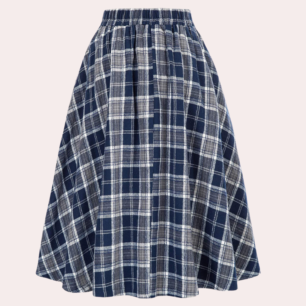 Karierter Rock - Hochtaillierter karierter Midi-Glockenrock für Damen-Fashion Peak-Fashion Peak