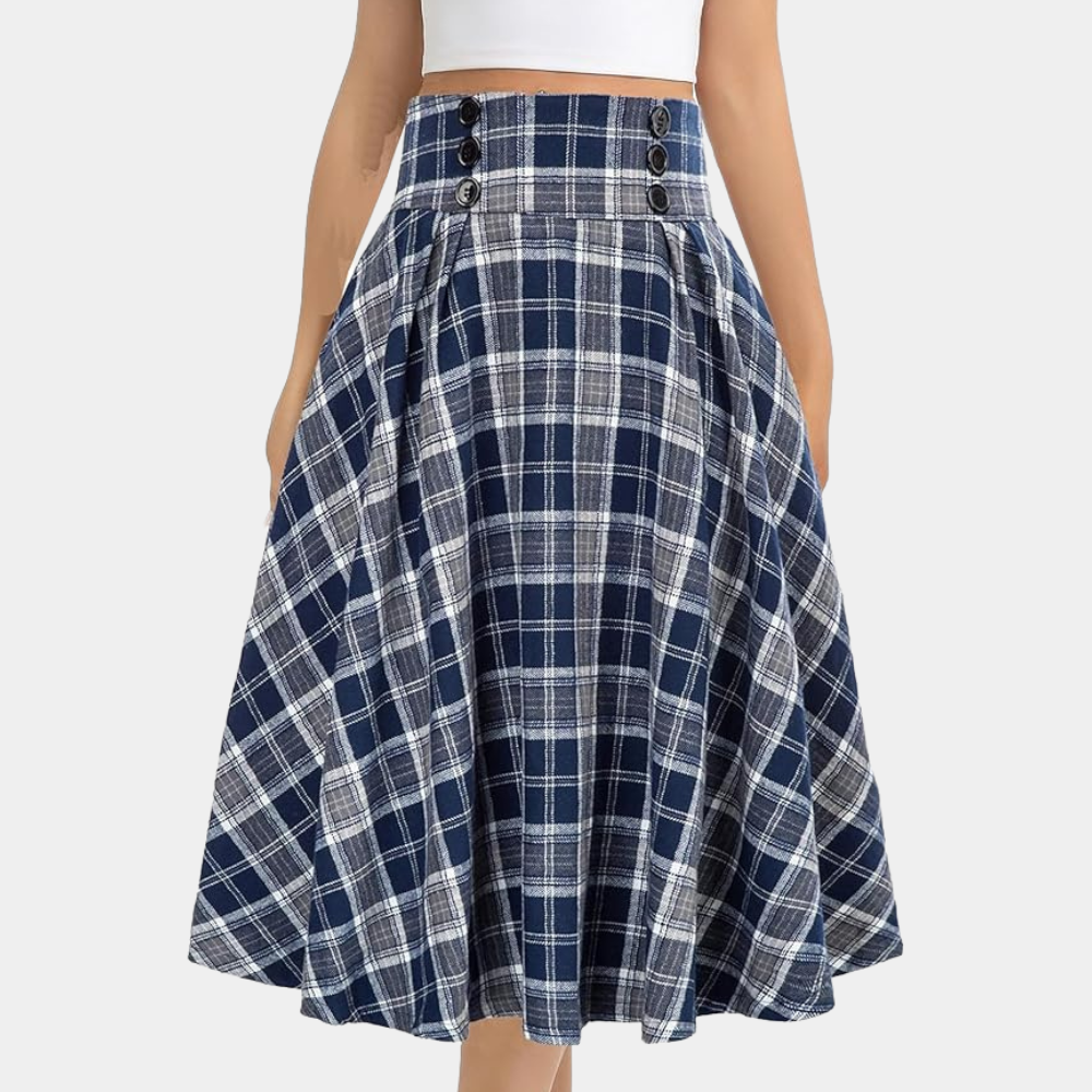 Karierter Rock - Hochtaillierter karierter Midi-Glockenrock für Damen-Fashion Peak-Fashion Peak