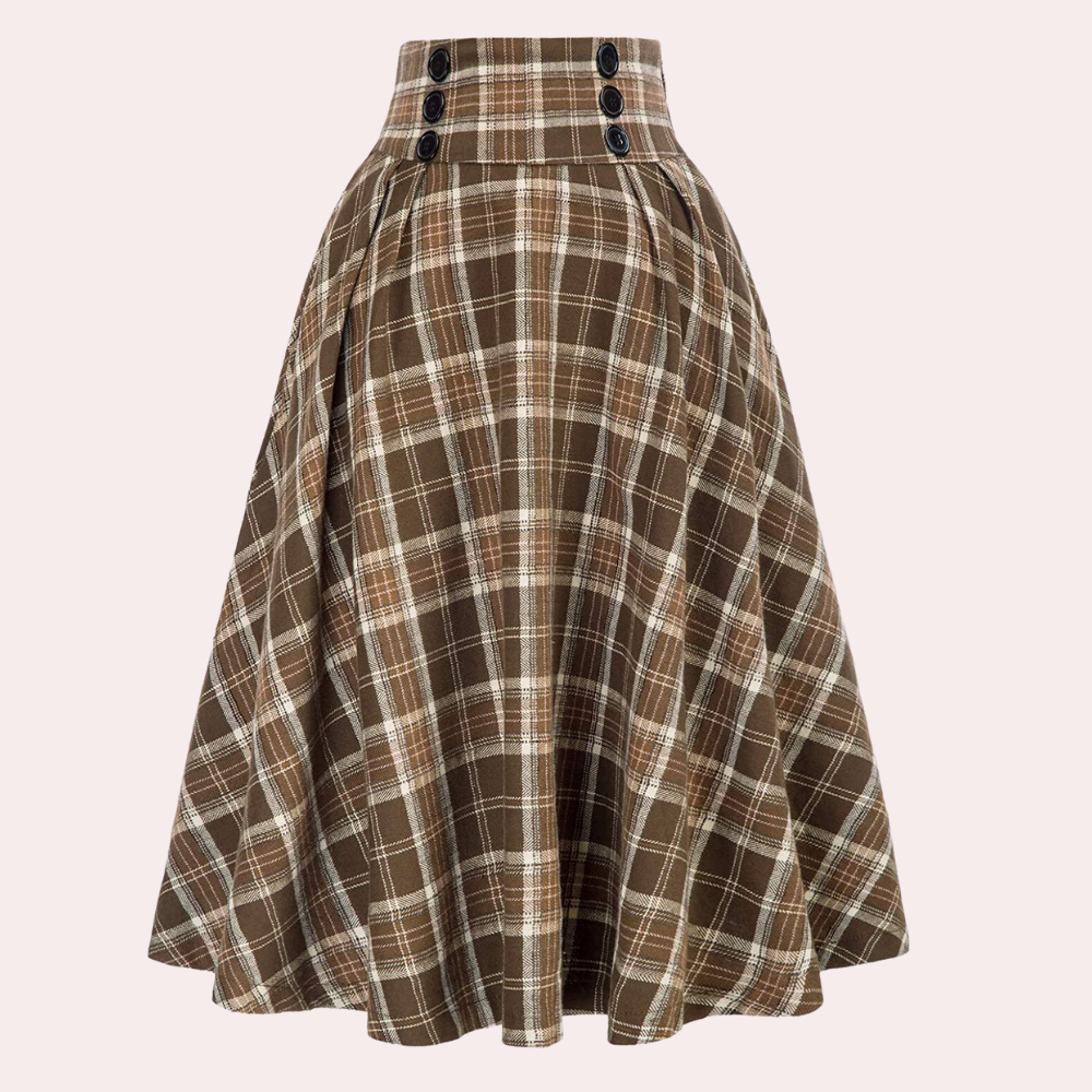 Karierter Rock - Hochtaillierter karierter Midi-Glockenrock für Damen-Fashion Peak-Gelb-XS-Fashion Peak