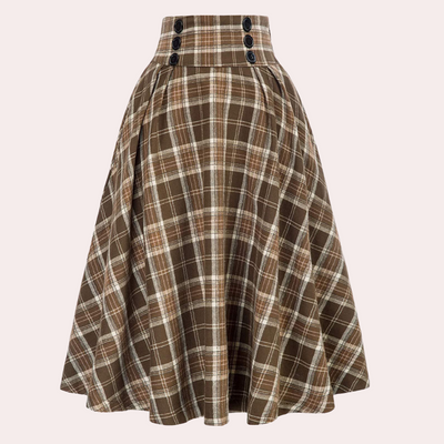 Karierter Rock - Hochtaillierter karierter Midi-Glockenrock für Damen-Fashion Peak-Gelb-XS-Fashion Peak