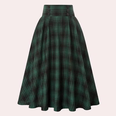 Karierter Rock - Hochtaillierter karierter Midi-Glockenrock für Damen-Fashion Peak-Grün-XS-Fashion Peak