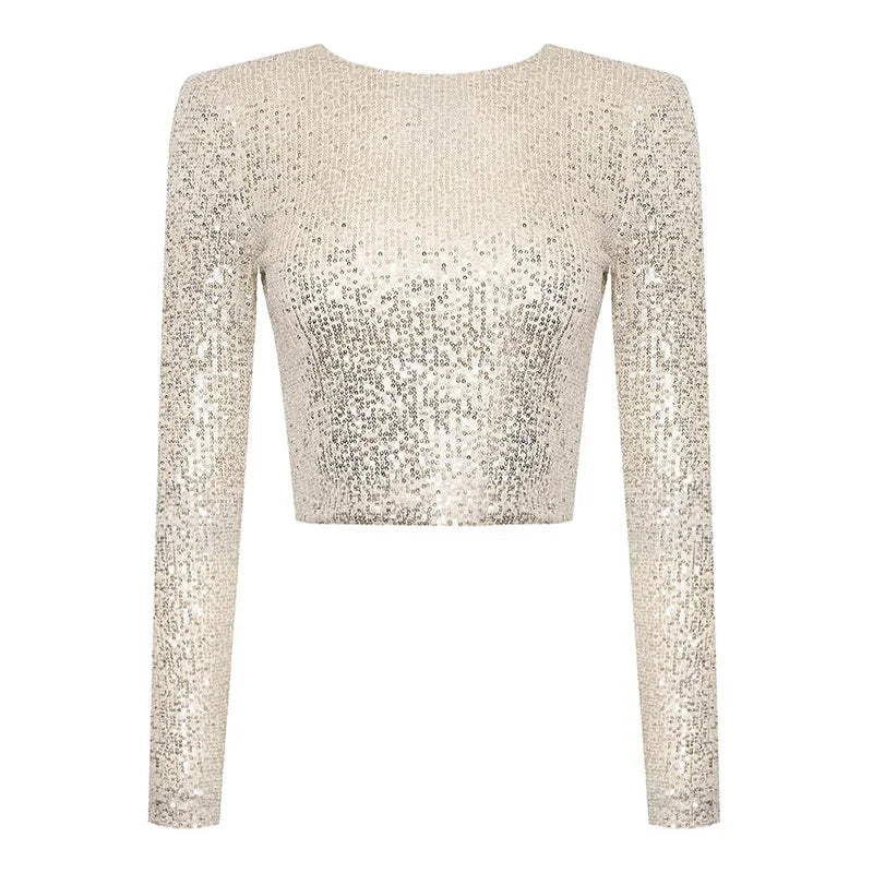 Glitzerndes Top - Geschnitten - Lange Ärmel - Pailletten-Top - Party-Top