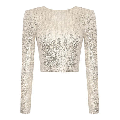 Glitzerndes Top - Geschnitten - Lange Ärmel - Pailletten-Top - Party-Top
