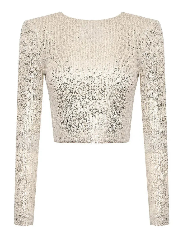 Glitzerndes Top - Geschnitten - Lange Ärmel - Pailletten-Top - Party-Top