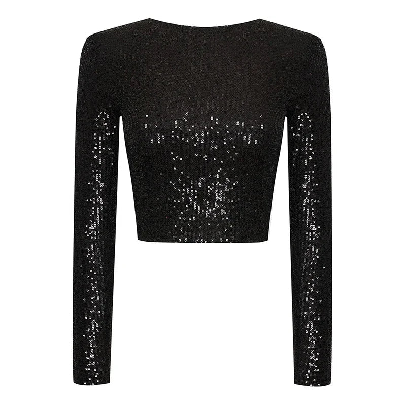 Glitzerndes Top - Geschnitten - Lange Ärmel - Pailletten-Top - Party-Top