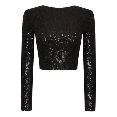 Glitzerndes Top - Geschnitten - Lange Ärmel - Pailletten-Top - Party-Top