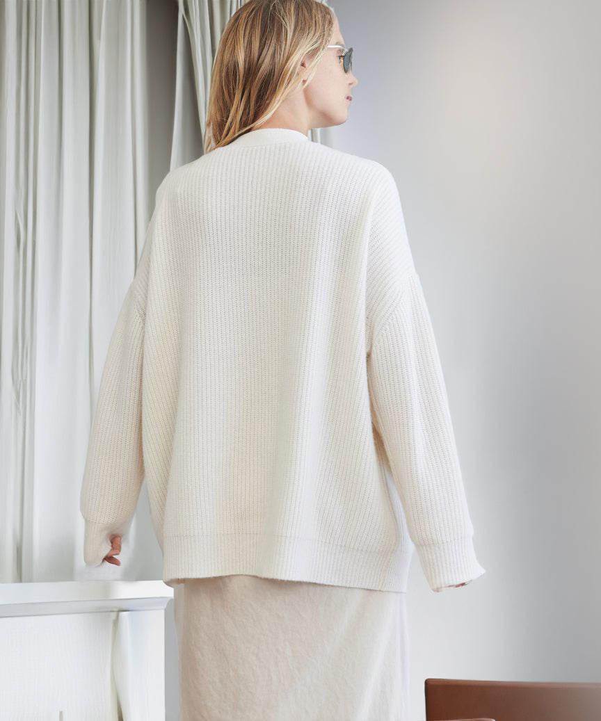Übergroßer Strickcardigan – V-Ausschnitt – Knopfleiste – Strickcardigan – Damenstrickmode