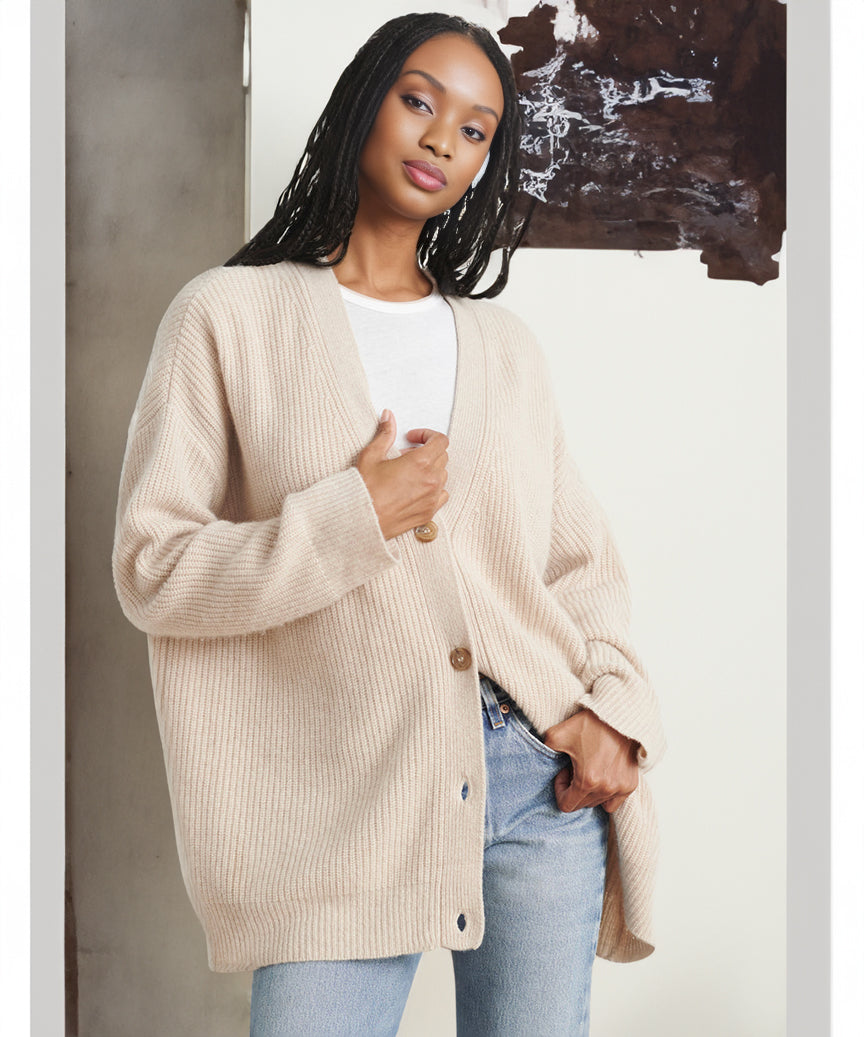 Übergroßer Strickcardigan – V-Ausschnitt – Knopfleiste – Strickcardigan – Damenstrickmode