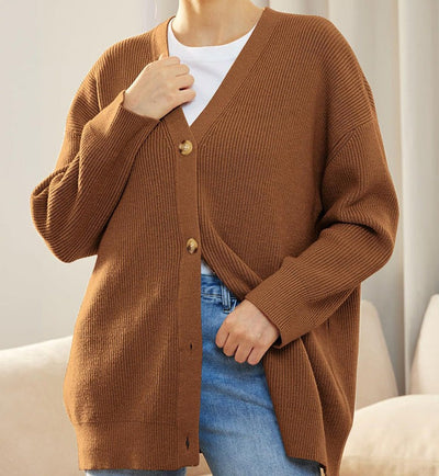 Übergroßer Strickcardigan – V-Ausschnitt – Knopfleiste – Strickcardigan – Damenstrickmode