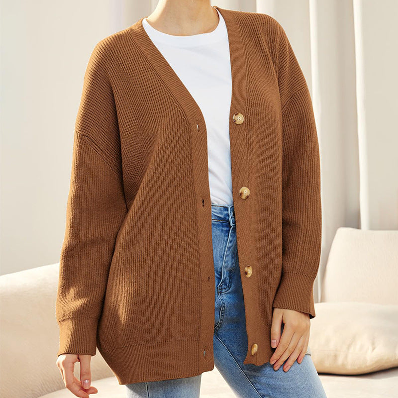 Übergroßer Strickcardigan – V-Ausschnitt – Knopfleiste – Strickcardigan – Damenstrickmode