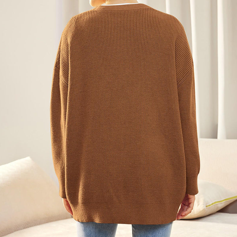 Übergroßer Strickcardigan – V-Ausschnitt – Knopfleiste – Strickcardigan – Damenstrickmode