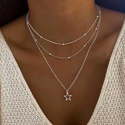 Mehrreihige Halskette – Silber – verstellbar – Halsketten-Set – Halskette für Frauen