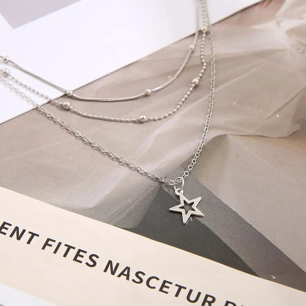 Mehrreihige Halskette – Silber – verstellbar – Halsketten-Set – Halskette für Frauen