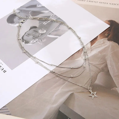 Mehrreihige Halskette – Silber – verstellbar – Halsketten-Set – Halskette für Frauen