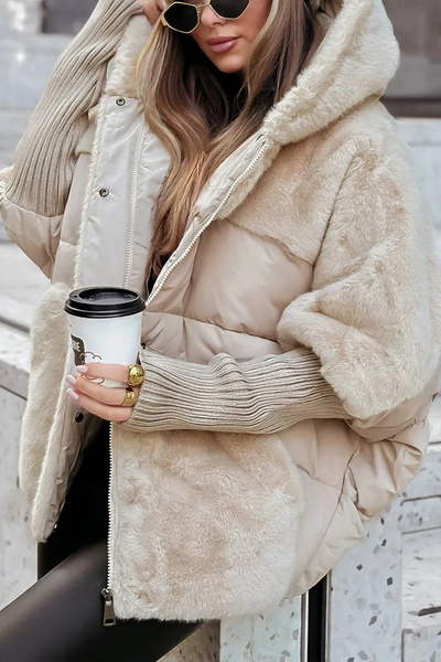 Übergroße Jacke – Kunstfell – Gefüttert – Daunenjacke – Winterjacke für Damen