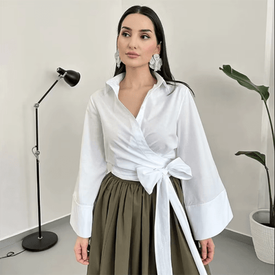 Kimono-Bluse | Langarm | Knopfleiste | Wickeloberteil | Damenhemd-Bluse-Fashion Peak-Fashion Peak