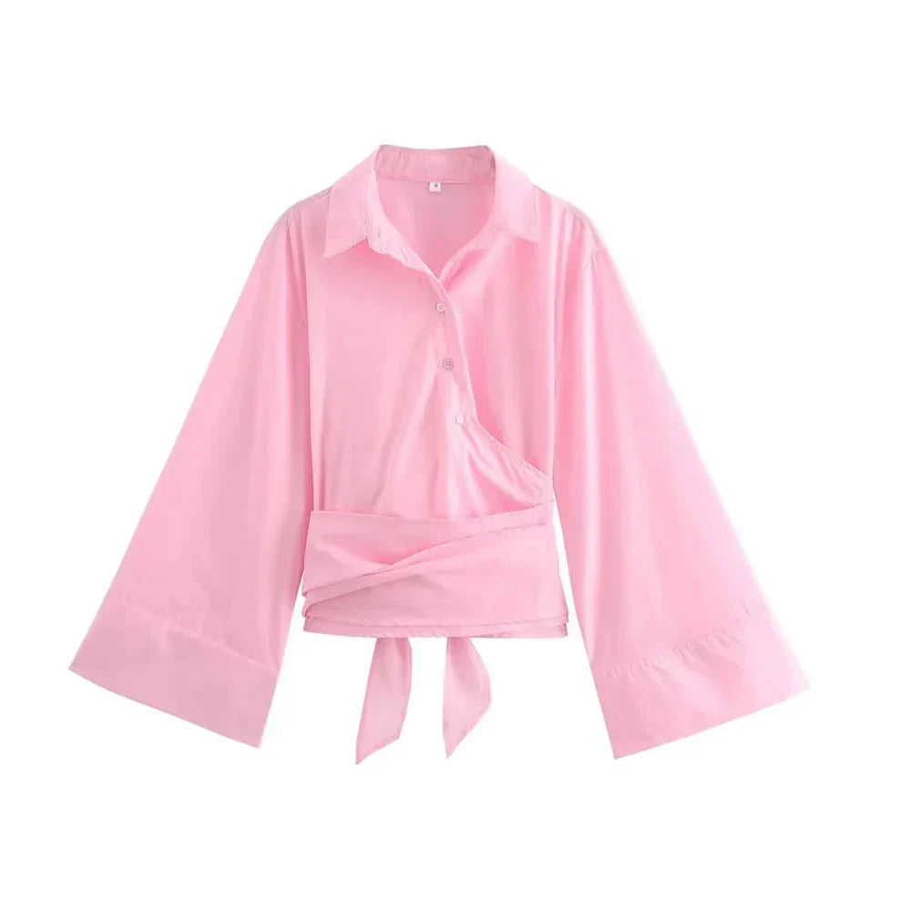 Kimono-Bluse | Langarm | Knopfleiste | Wickeloberteil | Damenhemd-Bluse-Fashion Peak-Rosa-XS-Fashion Peak