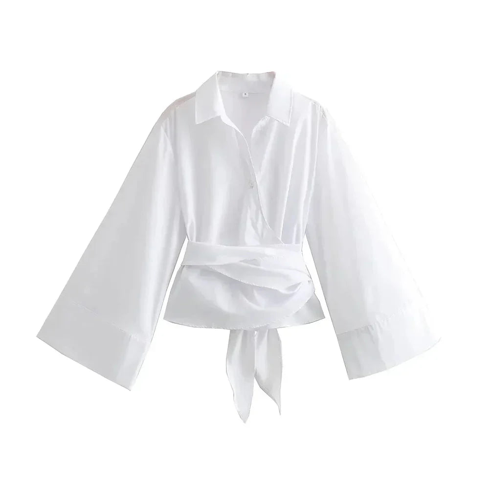 Kimono-Bluse | Langarm | Knopfleiste | Wickeloberteil | Damenhemd-Bluse-Fashion Peak-Weiß-XS-Fashion Peak