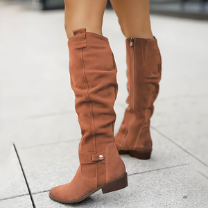 Kniehohe Stiefel | Wildleder | Flacher Absatz | Damenstiefel-Fashion Peak