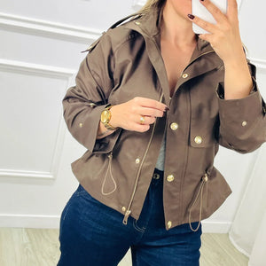 Kurze Trenchcoat-Jacke - Taille mit Kordelzug - Herbst - Kurzer Trenchcoat - Damenjacke-Fashion Peak