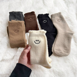 Kuschelsocken Damen | Smiley Motiv | 6 Paar Flauschig-Fashion Peak