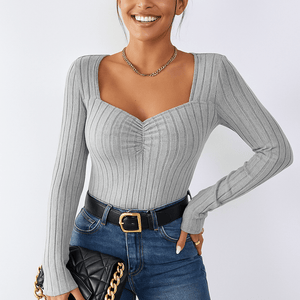 Langärmeliges Top - Frauen Quadratischer Ausschnitt Slim Fit Geripptes Top-Fashion Peak